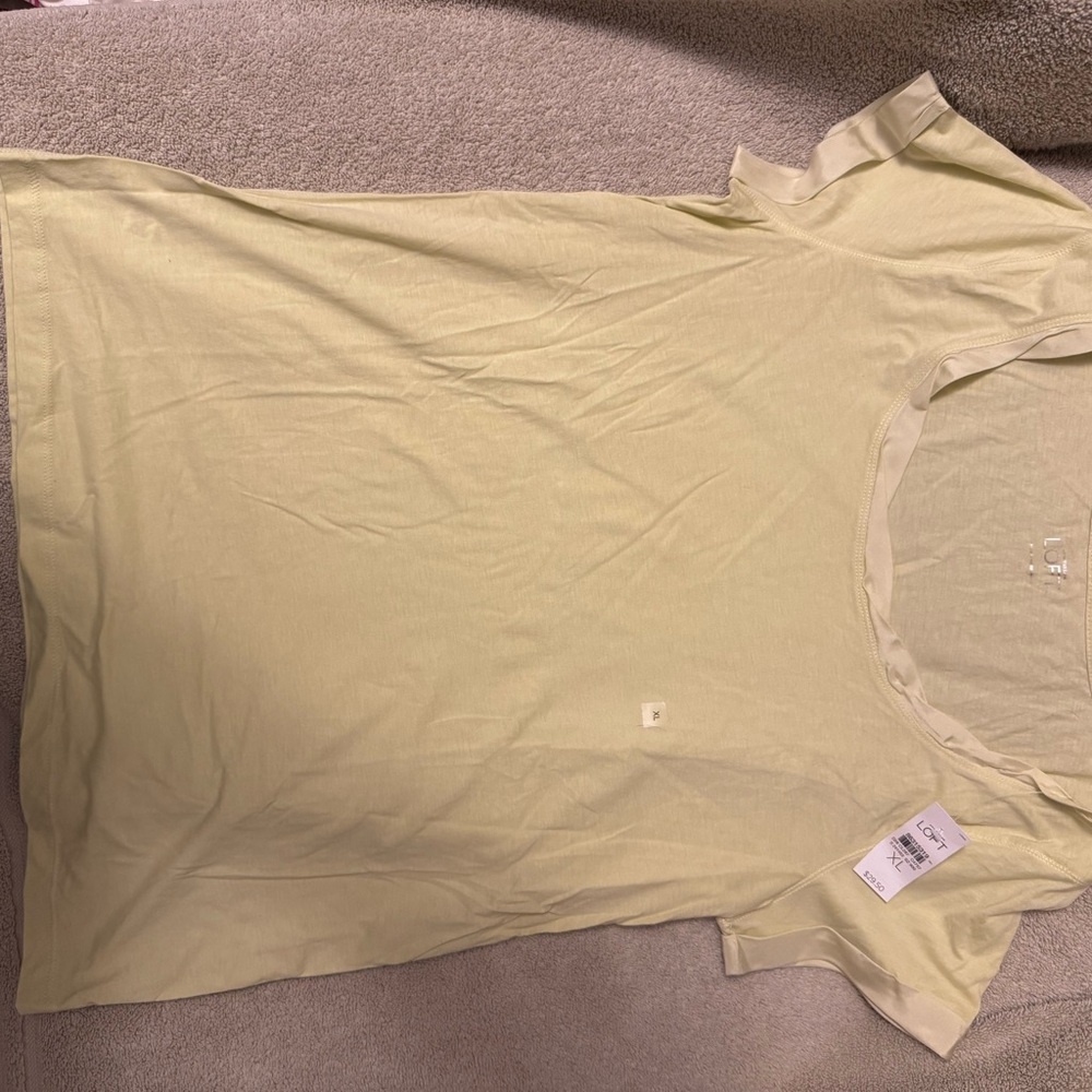 LOFT  Light Yellow Satin Trimmed T-Shirt